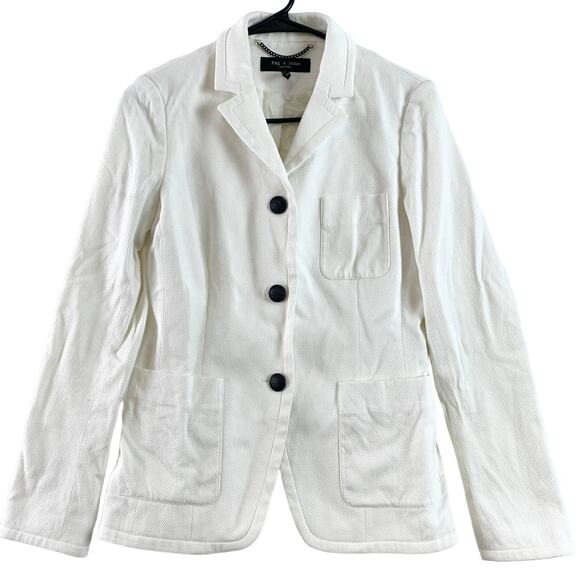Rag & Bone Redgrave Textured Three Button Collared Blazer Jacket Vanilla Size 4 - Picture 2 of 7